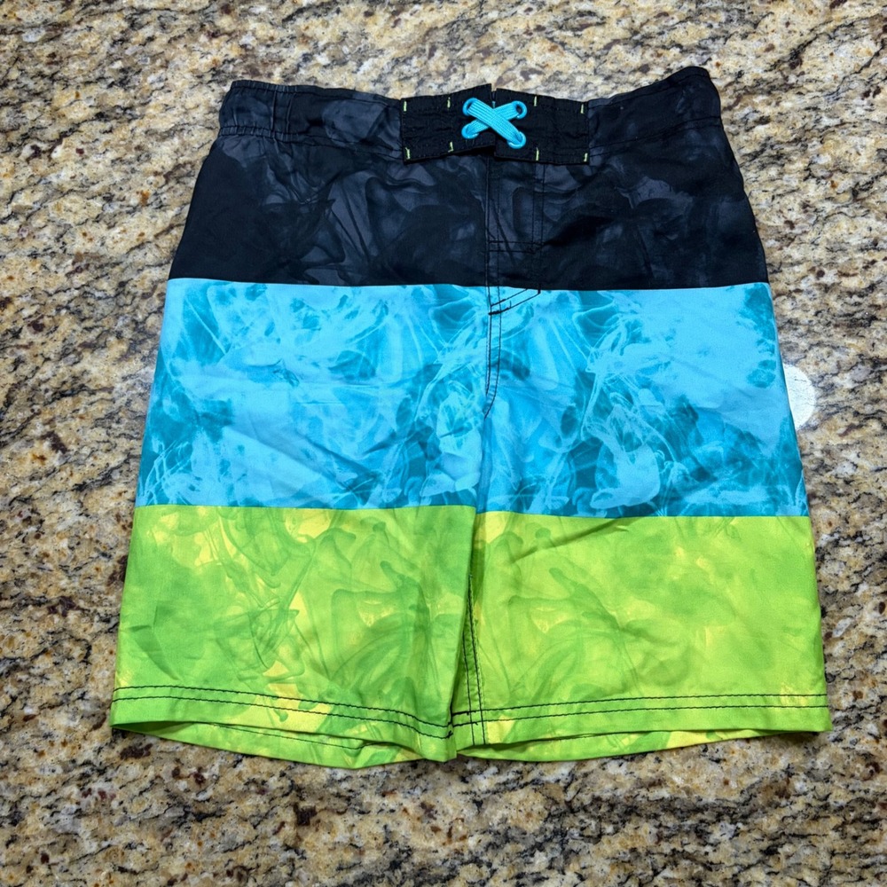 Cherokee Boys Swim Trunks Size M Black Blue Green Colorblock Board Shorts